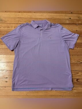 Vineyard Vines Blue Striped Men’s Polo Performance XL On The Go Sankaty
